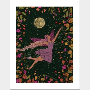 Night Fairy Floral Moon Universe Posters and Art